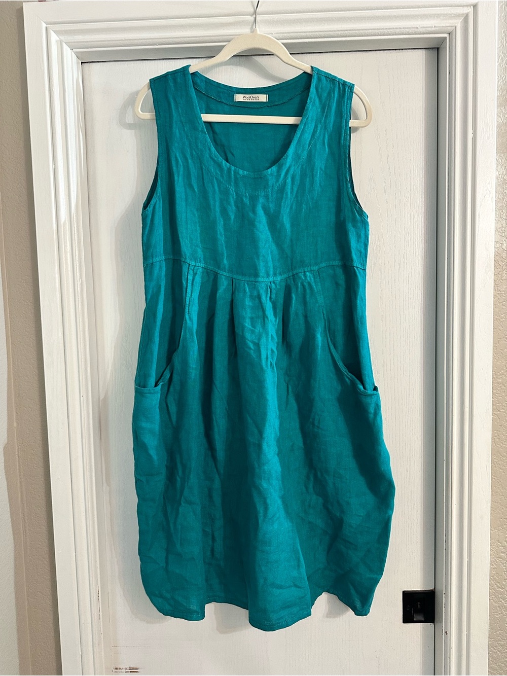Sleeveless Teal Linen Mini Dress with Pockets